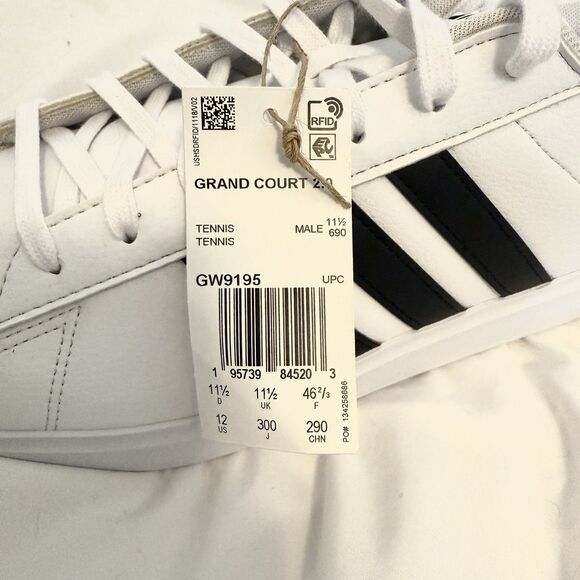 NWT Mens Adidas Grand Court 2.0 White / Black Tennis Shoe  GW9195 New Size 11.5 - Picture 9 of 9